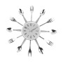 05057 - Ceas de perete quartz, decorativ tacamuri, ideal pentru bucatarie, 38cm, argintiu